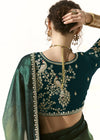 Emerald Green and Teal Organza Tissue Silk Saree