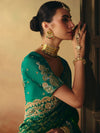 Emerald Green Bandhani Banarasi Georgette Saree, blouse close-up