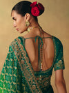 Emerald Green Bandhani Banarasi Georgette Saree, back view