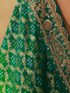 Emerald Green Bandhani Banarasi Georgette Saree, weave and work detail