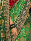 Emerald Green Bandhani Banarasi Georgette Saree With Contrast Blouse