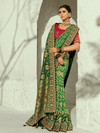 Emerald Green Bandhani Banarasi Georgette Saree With Contrast Blouse