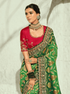 Emerald Green Bandhani Banarasi Georgette Saree With Contrast Blouse