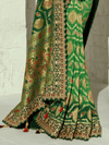Emerald Green Bandhani Banarasi Georgette Saree With Contrast Blouse