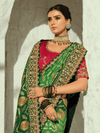 Emerald Green Bandhani Banarasi Georgette Saree With Contrast Blouse