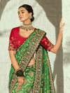 Emerald Green Bandhani Banarasi Georgette Saree With Contrast Blouse