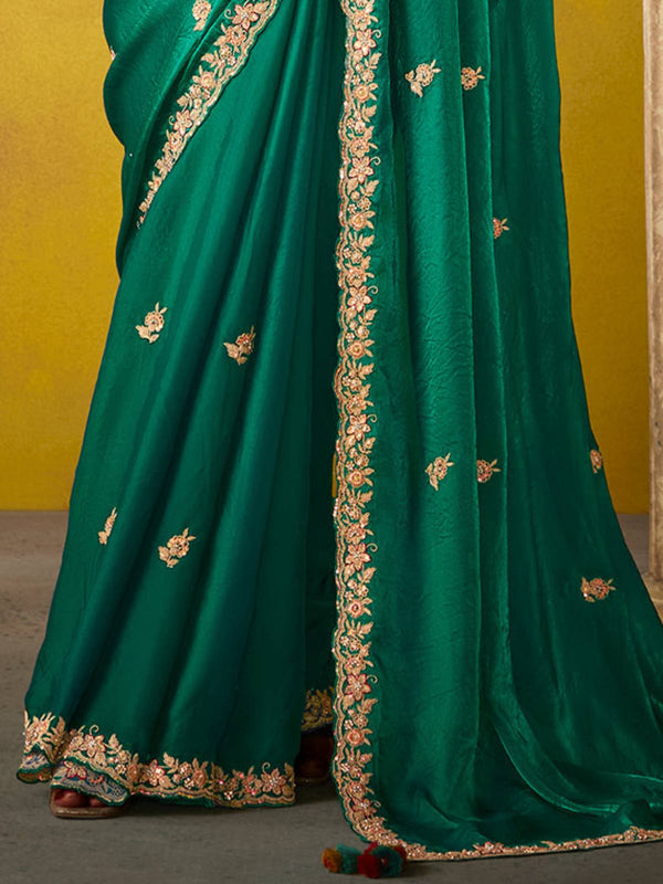 Emerald Green Georgette Designer Saree