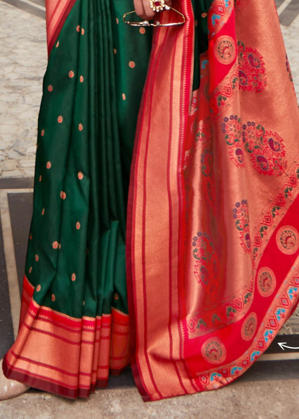 Emerald green Paithani Soft Silk Saree
