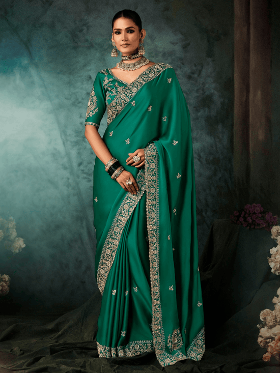 Emerald Green Satin Silk Saree