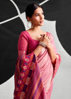 Rose Pink Woven Designer Linen Cotton Saree