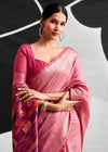 Rose Pink Woven Designer Linen Cotton Saree