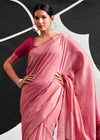 Rose Pink Woven Designer Linen Cotton Saree