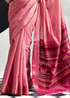 Rose Pink Woven Designer Linen Cotton Saree