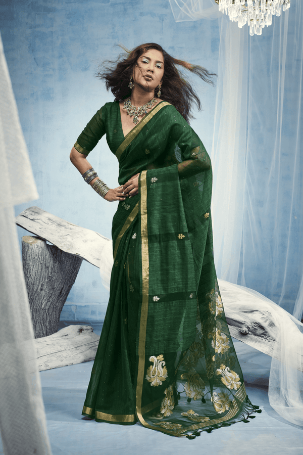 Forest Green Banarasi Silk Saree