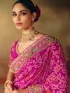 Fuchsia Pink Bandhani Banarasi Georgette Saree, pallu and blouse