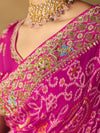 Fuchsia Pink Bandhani Banarasi Georgette Saree, blouse close-up