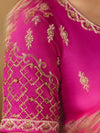 Fuchsia Pink Bandhani Banarasi Georgette Saree, blouse close-up