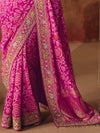 Fuchsia Pink Bandhani Banarasi Georgette Saree, border and drape