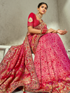 Fuchsia Pink Bandhani Banarasi Georgette Saree With Contrast Blouse