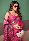 Fuchsia Pink Woven Designer Cotton Saree
