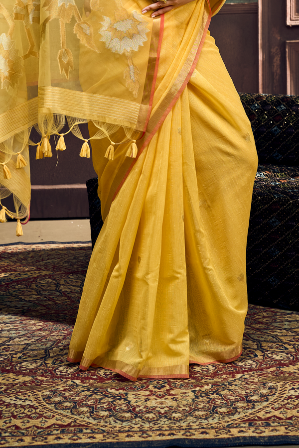 Sunshine Yellow Banarasi Cotton Silk Saree