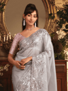 Glamorous Grey Organza Silk Saree