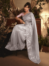 Glamorous Grey Organza Silk Saree
