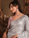 Glamorous Grey Organza Silk Saree