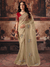 Gold Beige Embroidered Designer Organza Silk Saree With Contrast Blouse