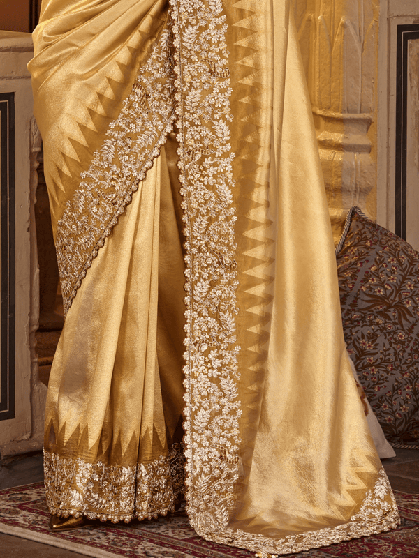 Gold Embroidered Designer Tissue Silk Saree