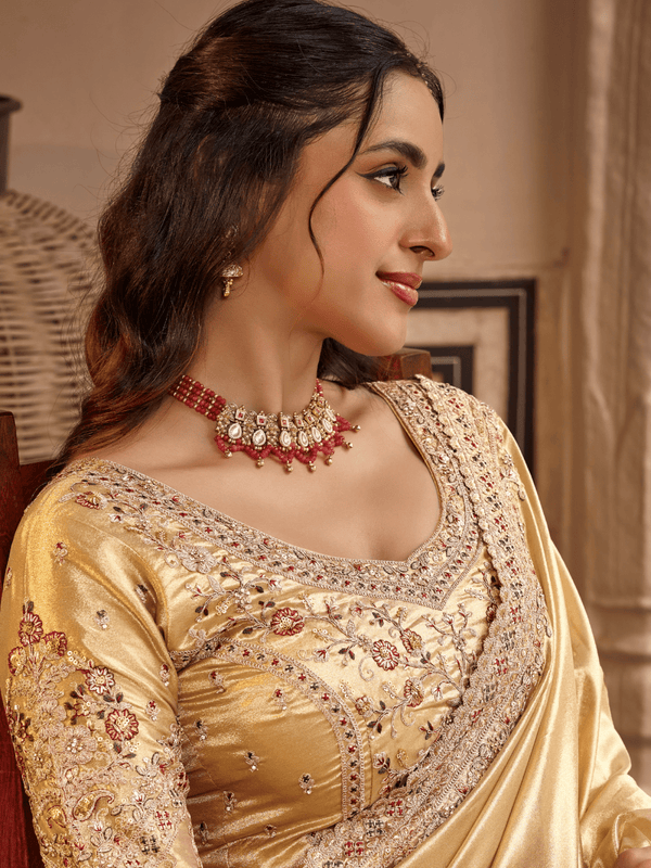 Gold Embroidered Designer Tissue Silk Saree
