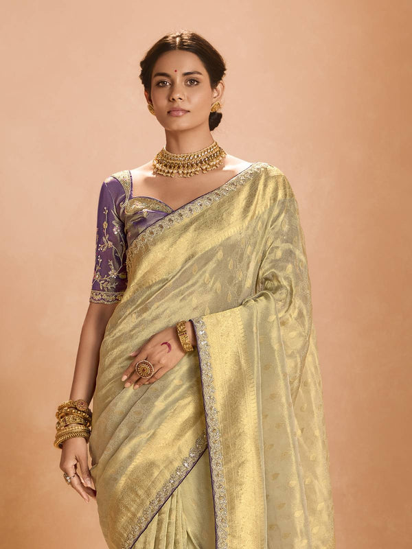 Golden Banarasi Bridal Tissue Silk Saree