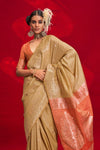 Golden Beige Banarasi Tussar Silk Saree