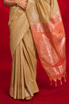 Golden Beige Banarasi Tussar Silk Saree