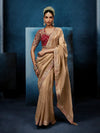 Golden Beige Designer Silk Saree with Contrast Maroon Blouse