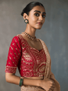 Golden Beige Designer Tissue Silk Saree With Contrast Blouse