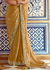Golden Designer Silk Saree With Zari Embroidery