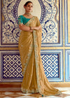 Golden Designer Silk Saree With Zari Embroidery