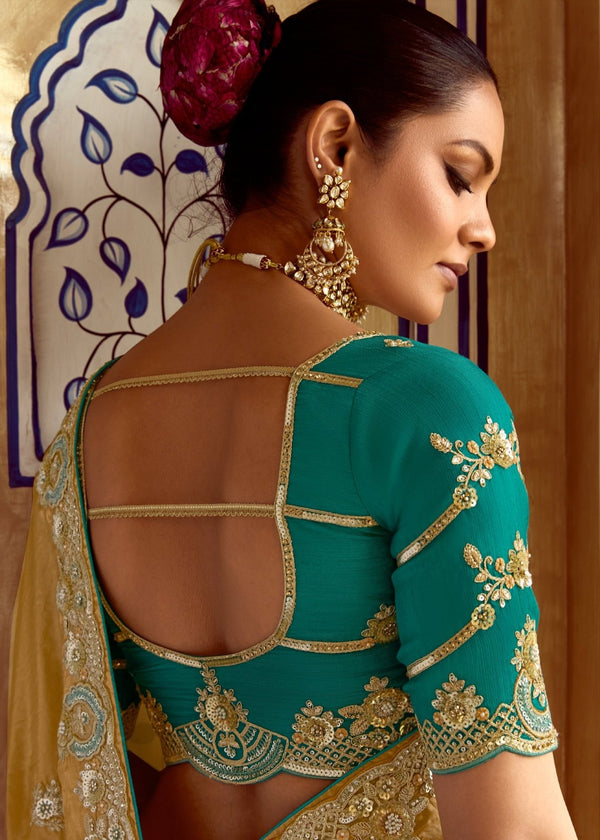 Golden Designer Silk Saree With Zari Embroidery