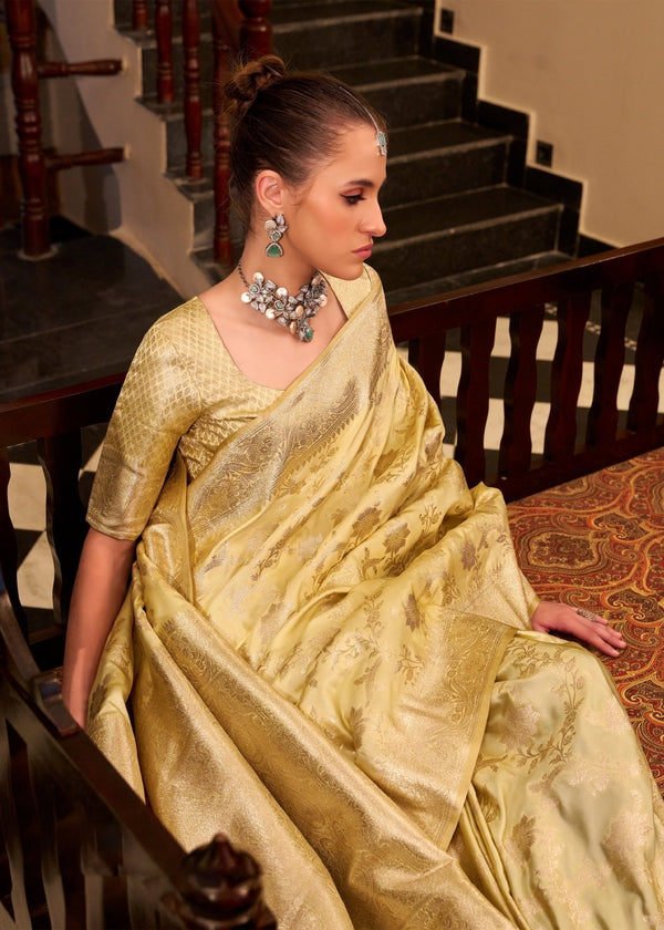 Golden Mustard Banarasi Satin Silk Saree