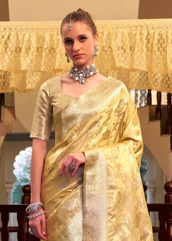 Golden Mustard Banarasi Satin Silk Saree