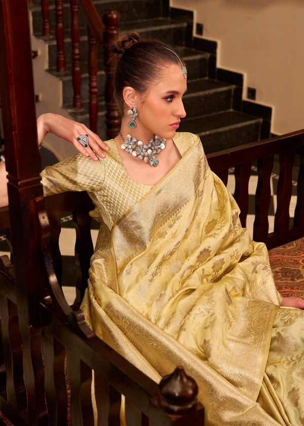 Golden Mustard Banarasi Satin Silk Saree