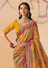 Golden Mustard Marigold Pichwai Designer Dola Silk Saree