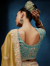 Golden Olive Designer Silk Saree with Teal Blue Contrast Blouse