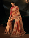 Golden Orange Embroidered Designer Tissue Silk Saree With Contrast Blouse