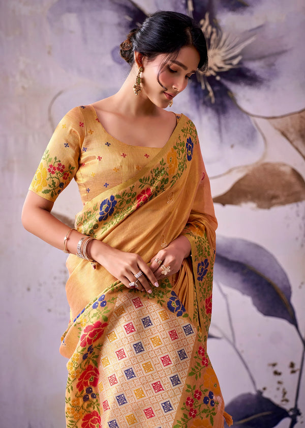 Amber Orange Banarasi Tissue Silk Saree