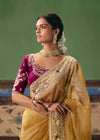 Golden Tissue Silk Saree with Magenta Contrast Blouse