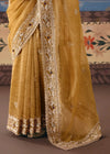 Golden Tissue Silk Saree with Magenta Contrast Blouse