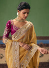 Golden Tissue Silk Saree with Magenta Contrast Blouse