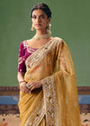 Golden Tissue Silk Saree with Magenta Contrast Blouse